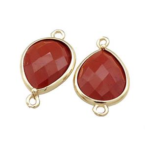 Red Jasper Teardrop Connector Gold Plated, approx 13-15mm