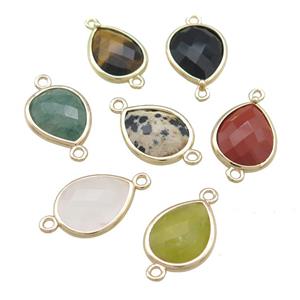 Mixed Gemstone Teardrop Connector Gold Plated, approx 13-15mm