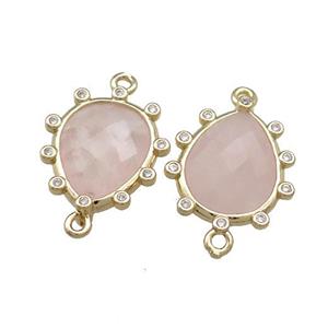 Pink Rose Quartz Teardrop Connector Gold Plated, approx 15-17mm