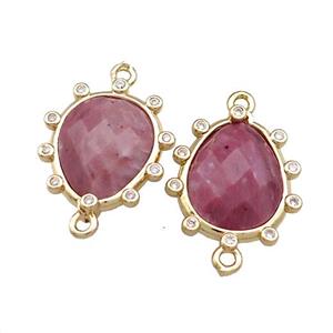 Pink Wood Lace Jasper Teardrop Connector Gold Plated, approx 15-17mm