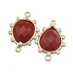 Red Jasper Teardrop Connector Gold Plated, approx 15-17mm