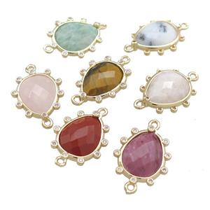 Mixed Gemstone Teardrop Connector Gold Plated, approx 15-17mm