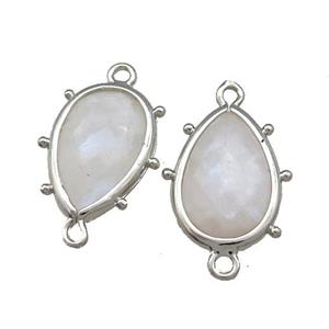 White Moonstone Teardrop Connector Platinum Plated, approx 12-18mm