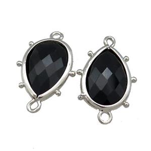 Black Onyx Agate Teardrop Connector Platinum Plated, approx 12-18mm