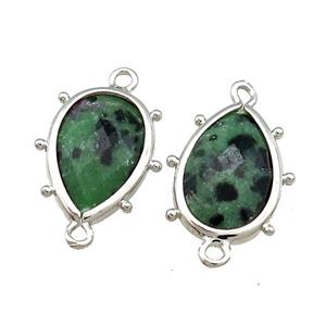 Ruby Zoisite Teardrop Connector Platinum Plated, approx 12-18mm