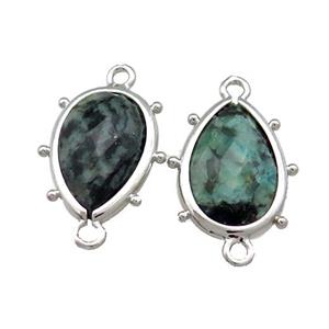 African Turquoise Teardrop Connector Platinum Plated, approx 12-18mm