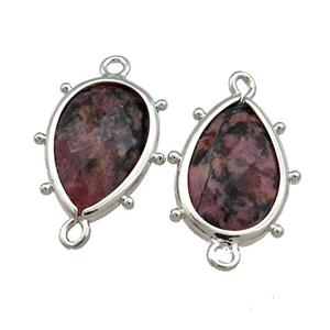 Chinese Rhodonite Teardrop Connector Platinum Plated, approx 12-18mm