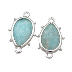 Green Amazonite Teardrop Connector Platinum Plated, approx 12-18mm