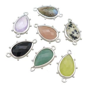 Mixed Gemstone Teardrop Connector Platinum Plated, approx 12-18mm