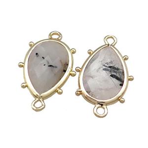 Black Rutilated Quartz Teardrop Connector Gold Plated, approx 12-18mm