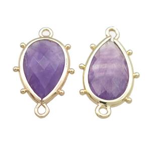 Natural Purple Amethyst Teardrop Connector Gold Plated, approx 12-18mm