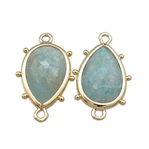 Green Amazonite Teardrop Connector Gold Plated, approx 12-18mm