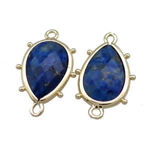 Natural Blue Lapis Lazuli Teardrop Connector Gold Plated, approx 12-18mm