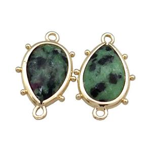 Green Zoisite Teardrop Connector Gold Plated, approx 12-18mm