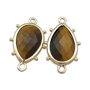 Tiger Eye Stone Teardrop Connector Gold Plated, approx 12-18mm