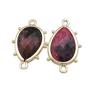 Chinese Rhodonite Teardrop Connector Gold Plated, approx 12-18mm