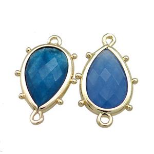 Blue Jade Teardrop Connector Dye Gold Plated, approx 12-18mm