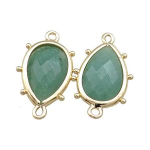 Green Aventurine Teardrop Connector Gold Plated, approx 12-18mm