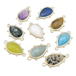 Mix Gemstone Teardrop Connector Gold Plated, approx 12-18mm