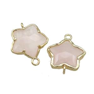 Pink Rose Quartz Flower Connector Gold Plated, approx 17mm