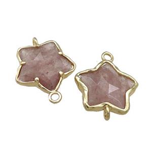 Strawberry Quartz Flower Connector Gold Plated, approx 17mm