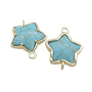 Synthetic Blue Turquoise Flower Connector Gold Plated, approx 17mm