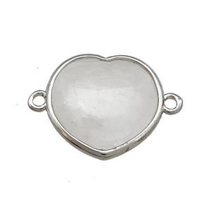 White Moonstone Heart Connector Platinum Plated, approx 17mm
