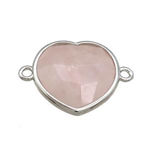 Pink Rose Quartz Heart Connector Platinum Plated, approx 17mm