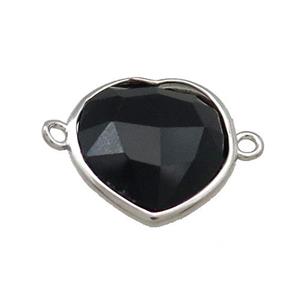 Black Onyx Agate Heart Connector Platinum Plated, approx 17mm