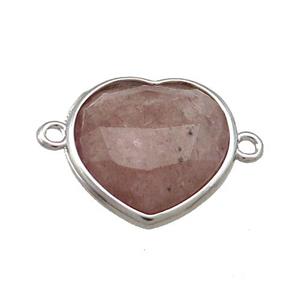 Pink Strawberry Quartz Heart Connector Platinum Plated, approx 17mm