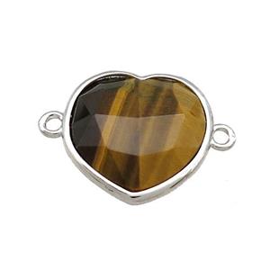 Tiger Eye Stone Heart Connector Platinum Plated, approx 17mm