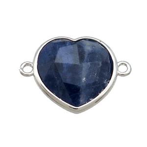 Blue Sodalite Heart Connector Platinum Plated, approx 17mm
