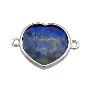 Natural Blue Lapis Lazuli Heart Connector Platinum Plated, approx 17mm