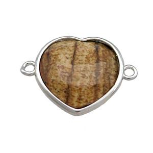 Picture Jasper Heart Connector Platinum Plated, approx 17mm