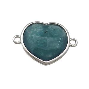 Teal Jade Heart Connector Dye Platinum Plated, approx 17mm