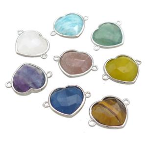 Mix Gemstone Heart Connector Platinum Plated, approx 17mm