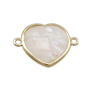 White Moonstone Heart Connector Gold Plated, approx 17mm