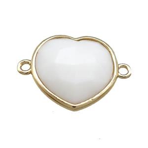 White Jade Heart Connector Gold Plated, approx 17mm