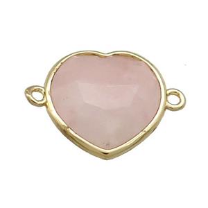 Pink Rose Quartz Heart Connector Gold Plated, approx 17mm