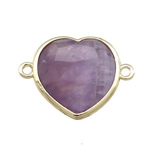 Purple Amethyst Heart Connector Gold Plated, approx 17mm