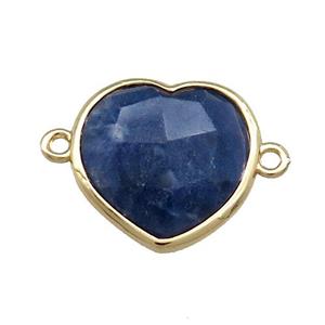 Blue Sodalite Heart Connector Gold Plated, approx 17mm
