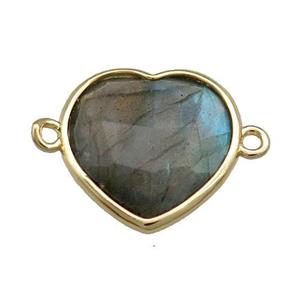 Natural Labradorite Heart Connector Gold Plated, approx 17mm