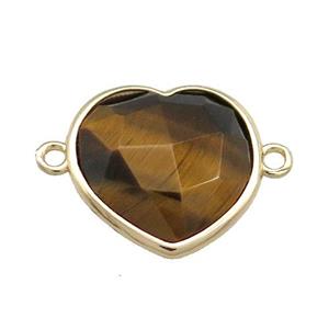 Tiger Eye Stone Heart Connector Gold Plated, approx 17mm