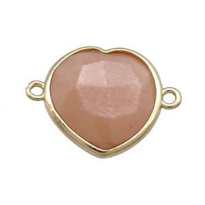 Peach Moonstone Heart Connector Gold Plated, approx 17mm