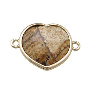 Picture Jasper Heart Connector Gold Plated, approx 17mm