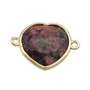 Chinese Rhodonite Heart Connector Gold Plated, approx 17mm