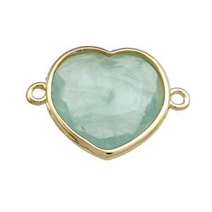 Green Fluorite Heart Connector Gold Plated, approx 17mm