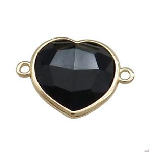 Black Onyx Agate Heart Connector Gold Plated, approx 17mm