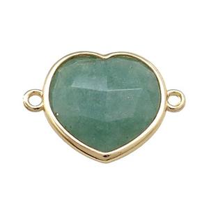 Green Strawberry Quartz Heart Connector Gold Plated, approx 17mm