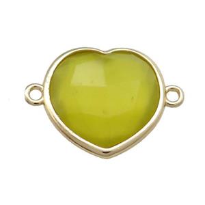 Lemon Jade Heart Connector Gold Plated, approx 17mm